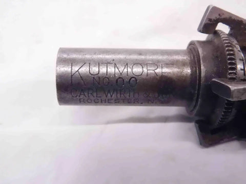 Close-up of Adjustable No 00 Hollow Mill With Five Eighth Inch Shank Made In USA showing brand engraving on metal surface.