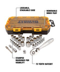 Boss 34 Piece Socket Set With Quarter Inch And Three Eighth Inch Drives In Locking Stackable Case With Removable Inner Tray