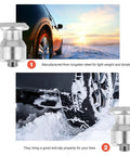 Beefy Heavy Duty Spiral Screw Tire Studs Black Ice Crushing Spike Set 50 Count Premium Tungsten Steel anti-slip tire grip on snowy road.