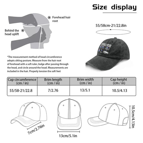 Casual RV Camper Hat For Women With Funny Things I Do In My Spare Time, Soft Washed Distressed Look, size display