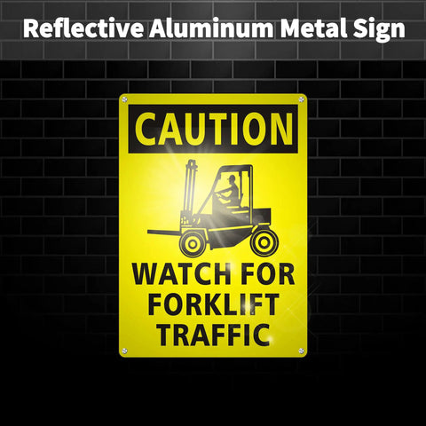 Reflective yellow Two Pack Forklift Traffic Safety Signs 10 x 14 Inches Reflective Aluminum Rust Free Waterproof Easy To Install