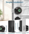 Top Tier Fingerprint Deadbolt Smart Lock With Bluetooth App Control And Steel Keys For Main Entrance, dimensions and simple install guide.