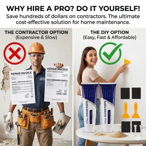 Comparison of contractor and DIY options with Mega All In One Drywall Repair Kit 500g Spackle Paste With Scrapers And Sandpaper