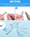 Instructional guide showing how to use a 122 Piece Cotter Pin Clevis Pin R Clip Kit With Zinc Plated Hair Pin Assortment For Trailer Latch.
