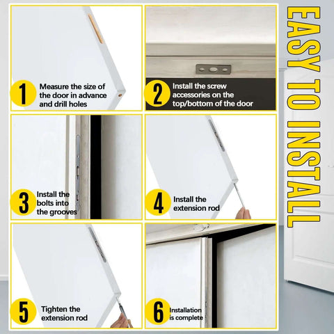 Installation guide for 18 Inch Extended Flip Lever Flush Bolt for Double Doors, showing step-by-step easy setup process.