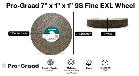Seven Inch Convolute Deburring Wheel One Inch Thick By One Inch Arbor Hole Silicon Carbide Fine Grit for metal finishing.
