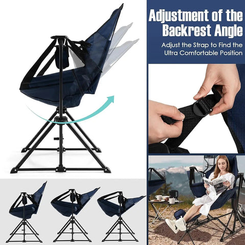 Detachable And Retractable Footrest Hammock Camping Chair with backrest adjustment, cozy head pillow, and lightweight frame.