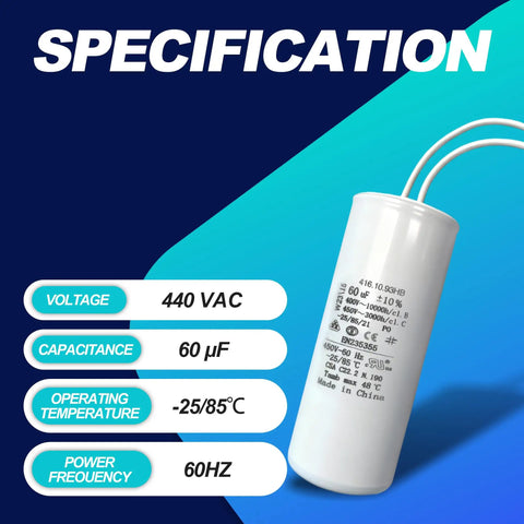 Universal 60uF Motor Capacitor Replacement For Auto Lift Power Units And Rotary Lift Systems Perfect For 2HP Single Phase Motors