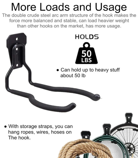 Heavy Duty Steel Weed Eater Wall Mount Hook For Garage Or Shed, String Trimmer Bracket with 50 lb weight capacity