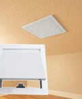 White 32X32 Inch Aluminum Ceiling Access Panel For Drywall Smooth Push Open Spring Hinge Waterproof Utility Hatch on ceiling.