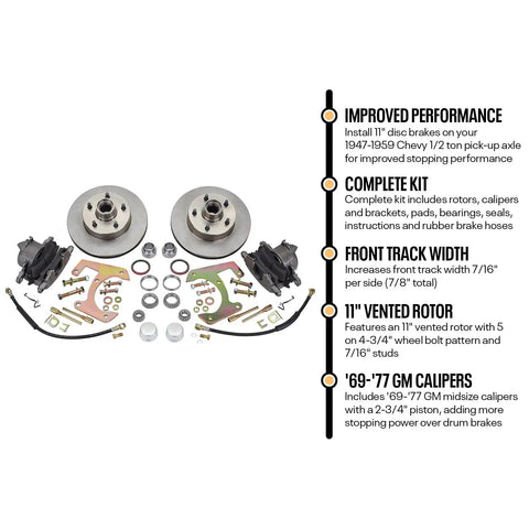 11 Inch Front Disc Brake Kit For 1947 1959 Chevy Half-Ton Pickup With Factory Spindles Fits 15 Inch Wheels diagram and components