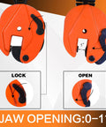 YATOINTO plate lifting clamp, orange steel front view, 0.6 in jaw opening for lifting plates.
