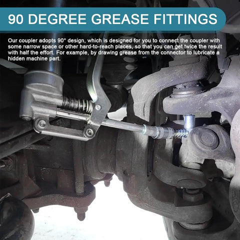 90 Degree Grease Coupler Adapter for Grease Guns 3 Jaw Fitting Tool with Sleeve Locking Angled Coupler in automotive use