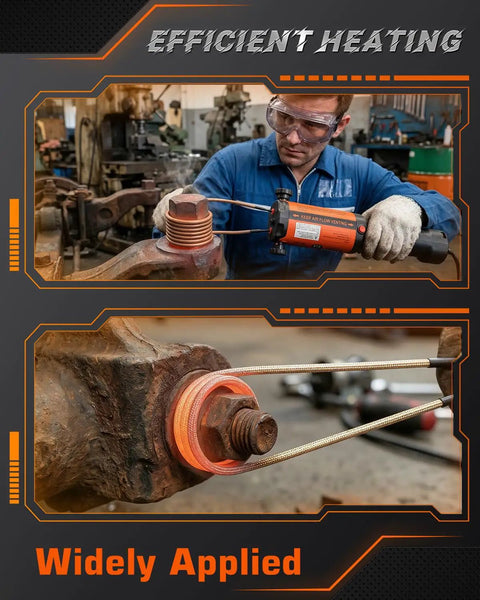 Induction Bolt Removal Kit With 1300W 110V Power, Handheld Induction Heater Tool in use loosening a rusty bolt.