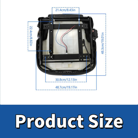 Universal Forklift Seat Heavy Duty Replacement Cushion For Toyota Nissan Komatsu Yale Hyster dimensions shown from above, 48.3cm height.