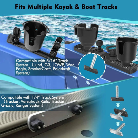 Dual Boat Cup Holder With 45 Degree Angled Mount For Lund G3 Ranger Boats, Corrosion-Resistant ABS And Stainless Steel on boat track