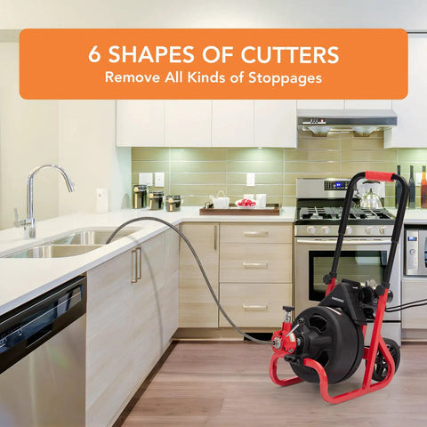 Auto Feed Electric Drain Cleaner Machine Delivers Heavy Duty Torque To Knock Out Thick Grease Clogs And Tree Roots Instantly For 3/8 Inch Drain Pipe Or 1 To 4 Inch Line Runs Nailed Every Time in modern kitchen setup.