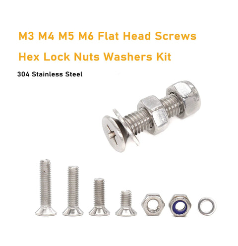 Get the Whole Shebang with Massive 304 Stainless Steel Machine Screw Assortment Kit featuring M3 M4 M5 M6 flat head screws and hex nuts.