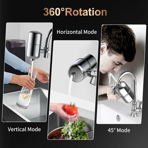 Stainless Steel Faucet Water Filter, NSF ANSI 42 And 53 Certified, 360 Degree Rotating Purifier For Sink in three modes
