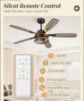 52 Inch Oil Bronze Farmhouse Ceiling Fan With Light And Remote displayed with remote control and features list