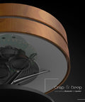 Close-up of underside of Bedside Smart Lamp Shade With Bluetooth Speaker Fast Wireless Qi Charger Touch Dimmer.