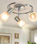 Dope Three Light Round Ceiling Track Lighting Fixture With Adjustable Heads for kitchen, nickel finish, milk glass shade