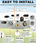 Back view of propane portable instant water heater features gas and water inlets, digital display for easy setup, ideal for camping.