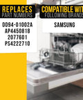 Dishwasher Assembly Install Kit With Mounting Brackets For Samsung, part numbers listed, dishwasher rack visible