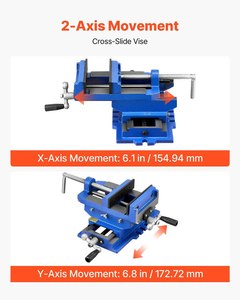 Cross Slide Drill Press Vise With 6 Inch Jaw 2 Way X Y Axis Heavy Duty Cast Iron Bench Vise Clamp showcasing movement