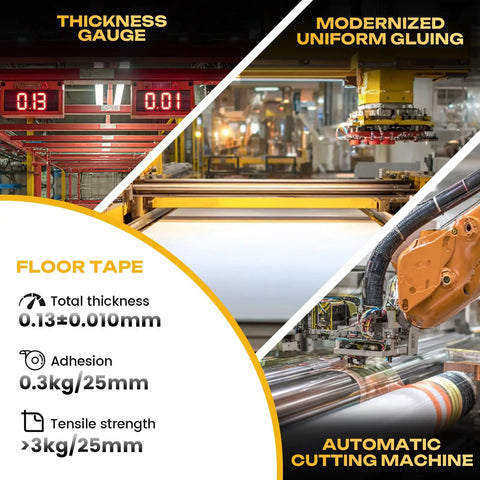 Built Tough Industrial Caution Tape For Warehouse Floors That Crush Resists Forklifts And Waterproof Construction While Delivering Long Haul Safety Strips For Factories And Parking Lots Daily with thickness gauge and automated machine.