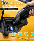 Nacs To Ccs1 Adapter For Tesla Superchargers 500A 1000V DC Fast Charging plugged into vehicle charging port