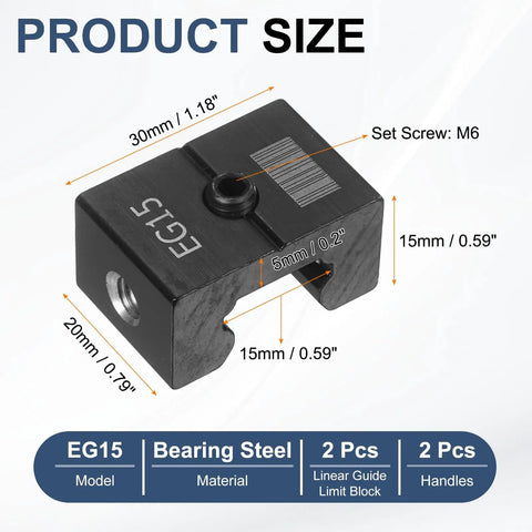 Heavy Duty Linear Guide Rail Fixed Slider With Precision Ground Hardened Steel Anti Collision Stopper Positioning Block For Cnc Mill And Laser Engraver Equipment Durable Travel Limiters, size 30mm x 20mm.