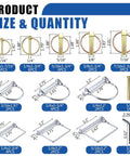 365 Piece Trailer Hitch Pin Kit size chart with pins and quantities for PTO, farm towing, lawn mowers, snow plows, zinc plated steel