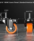 Heavy Duty Two Inch Caster Wheels With Five Sixteen Eighteen By One Threaded Stem Set Of Four Dual Locking Brake Replacement Casters showing measurements and design.