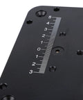 Close-up of the clear scale on the Top Shelf Router Lift System With Slick Quick Turn Crank and Clear Scale for Bulletproof Workshop Jobs.
