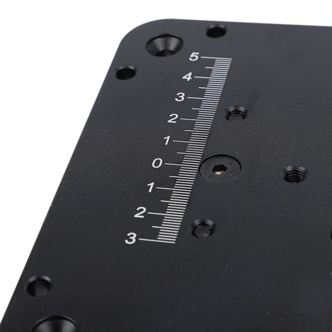 Close-up of the clear scale on the Top Shelf Router Lift System With Slick Quick Turn Crank and Clear Scale for Bulletproof Workshop Jobs.