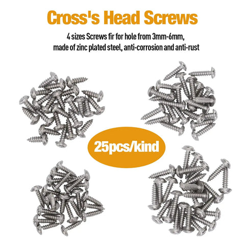 Image of Must Have Auto Interior Fasteners Kit For 100Pcs Car U Clips Nuts 6 8 10 12 Size Assortment With Stainless Steel Screws For Dash Door Panel And Interior Trim Repair, Heavy Duty 65 Mn Steel And 304 Stainless Construction For Long Lasting Hold, showing various sizes of zinc plated screws.