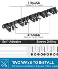 Heavy Duty Broom Holder Wall Mount For Garage And Laundry Room Stainless Steel Mop Organizer With Five Racks And Four Hooks