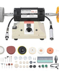 Compact Digital Jewelry Polisher And Bench Buffer With Solid Cast Iron Base For Home Shops And Dental Kits includes tools and safety glasses.