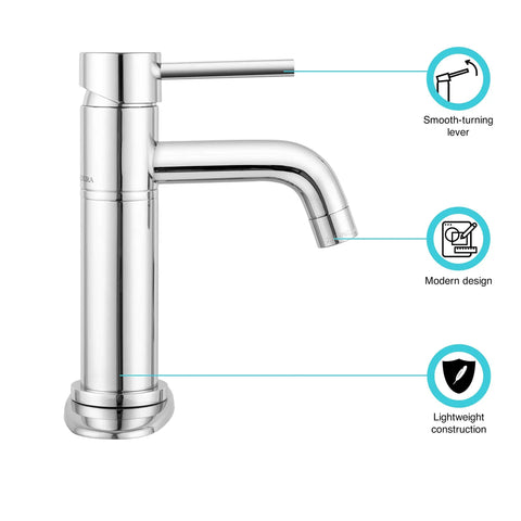 RV Single-Handle Vessel Bathroom Sink Faucet In Chrome with smooth lever action, single hole mount, lightweight design for campers.