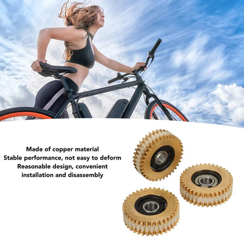 Electric Scooter Copper Motor Gear Set 38mm 3 Pack alongside cyclist, showcasing lightweight replacement gears for commuters and DIY projects.