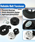 Premium Drive Belt Tensioner Kit For Dodge Ram 2500 3500 4500 5500 With 5.9L Or 6.7L L6 Engine Years 2003 Through 2012 Smooth Installation And Durable Build Quality To Keep Your Ride Running Like New. Drive belt, pulley, and mounting hardware shown