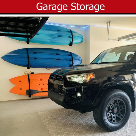 Beefy Heavy Duty Wall Mount Storage Hooks For Kayaks And Paddleboards 4 Pack Garage Rack Hangers With 150 Lbs Capacity installed