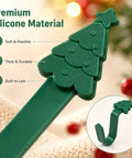 Heavy Duty Christmas Adhesive Wall Hooks For Stockings And Garland Damage Free Clear Sticky Holders With Chill Out Setup For Sweet Grip Mantel Holiday Decoration close-up of premium green silicone hook shaped like a Christmas tree.