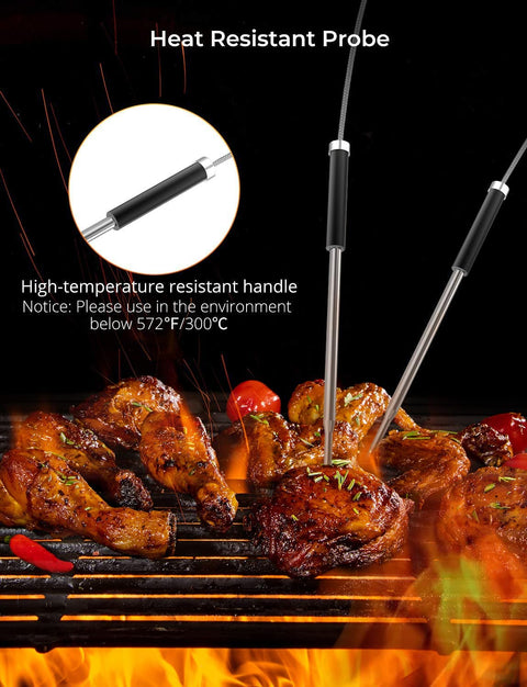 Bluetooth Meat Thermometer for Grill, Smoker, and Oven With 2 Probes, Wireless Digital BBQ Thermometer, Timer Mode, Backlit LCD, Helps You Cook Beef, Poultry, Pork, Turkey, and Fish To USDA Temps