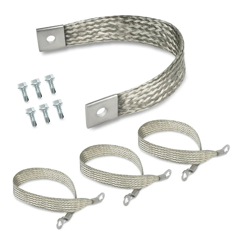 Heavy Duty Engine Ground Straps Kit With Braided Ground Wires For Battery Starter Chassis And Frame, 315 Amps, 1/0 AWG, Pre Terminated, 4 Piece Set
