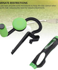 Golf Swing Trainer Wrist Aid For Instant Feel And Form, easy club control device shown in black and green plastic materials