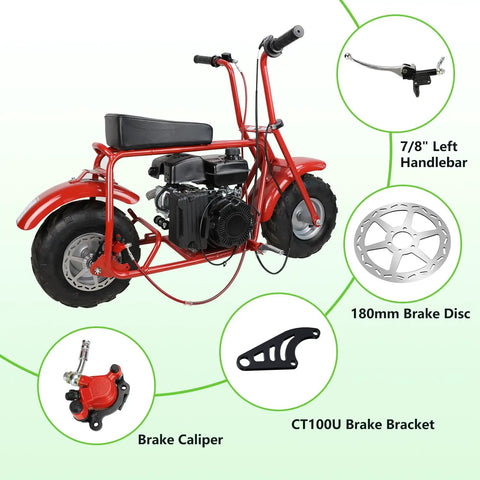 Upgraded Mini Bike Hydraulic Brake Kit With Rear Caliper Mounting Bracket Adapter For Coleman CT100U Mini Bike Featuring 180mm Disc