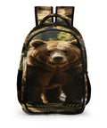 Stream Brown Bear Printed Unisex Backpack with large bear design, durable polyester, perfect for travel
