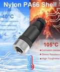 10 Pack M12 4 Pin Aviation Connector Female A Code IP67 Waterproof Field Assembly Plug with Nylon PA66 Shell, Temperature Range -40°C to 105°C